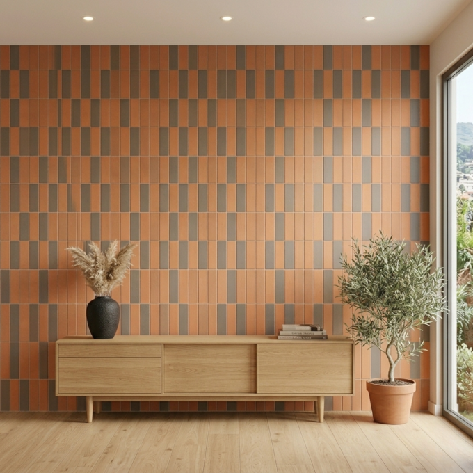 Klompie Tiles mixed terracotta and chocolate satin brick tiles