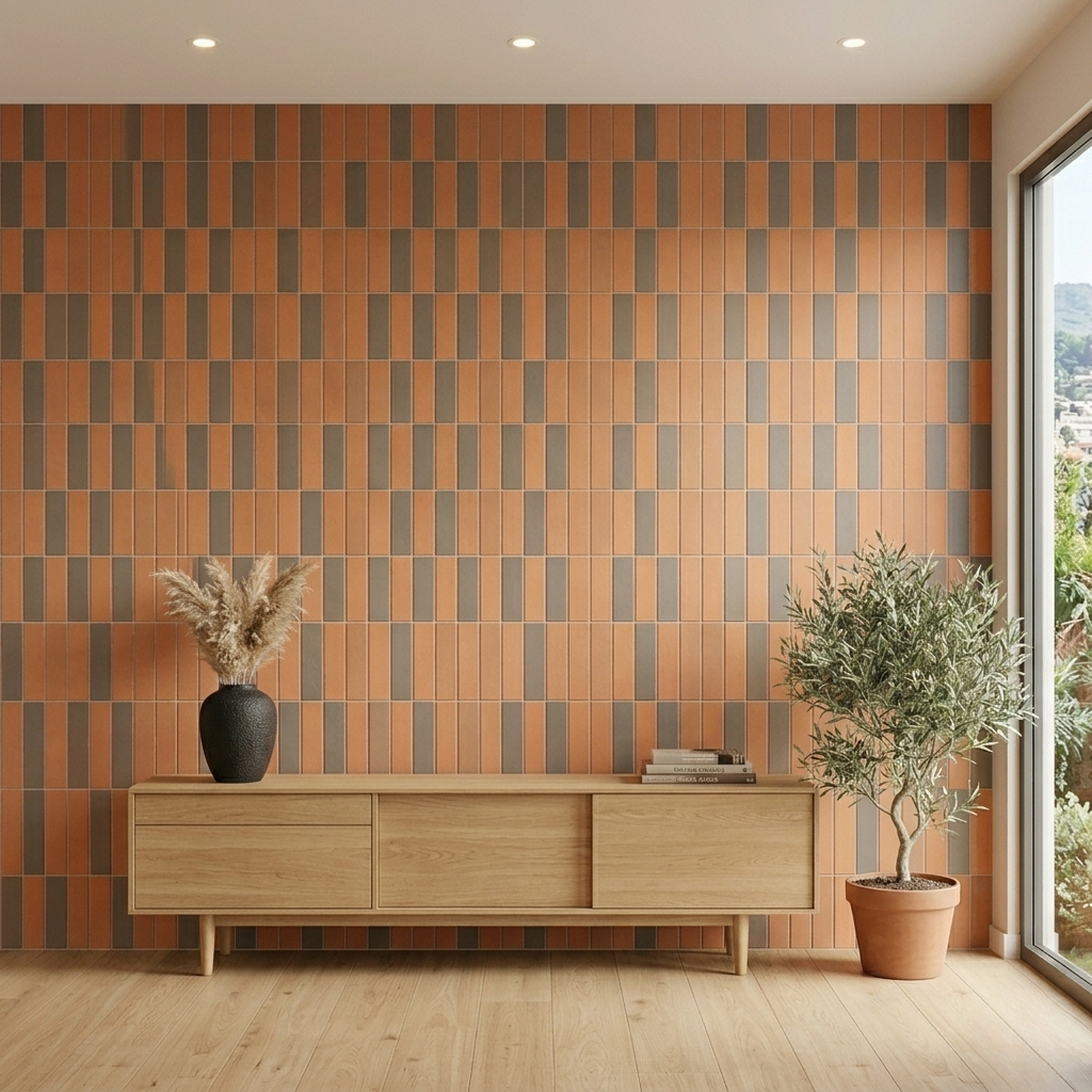 Klompie Tiles mixed terracotta and chocolate satin brick tiles